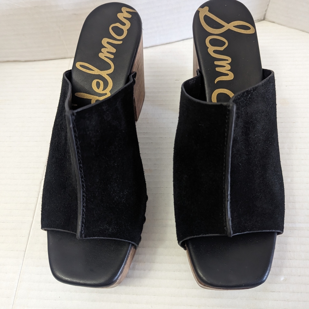 San Edelman Women's Josselyn Square Toe Block Heel Black Suede Sandal Size 8M US